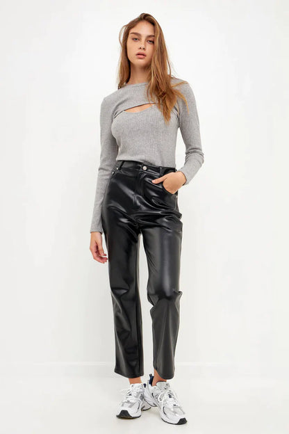 Broek met hoge taille in imitatieleer