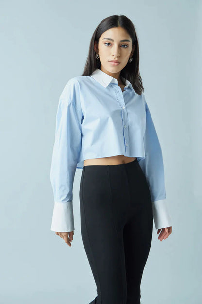 Contrast cotton shirt with double row of buttons